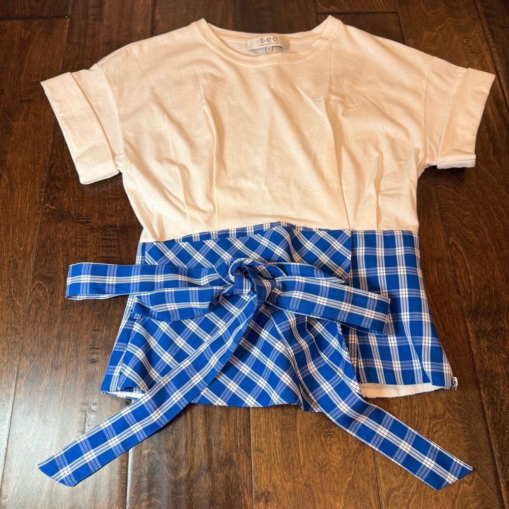 Sea New York Plaid Corset Tie T-Shirt size 0 Streetwear Fall Minimalist Layered